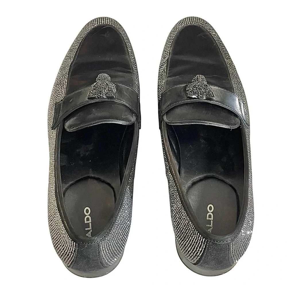ALDO REGALO GUNMETAL RHINESTONE FESTIVE DRESS LOAFERS SZ 11 MED